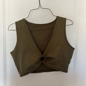 Khaki Sleeveless Ring Detail Crop Top